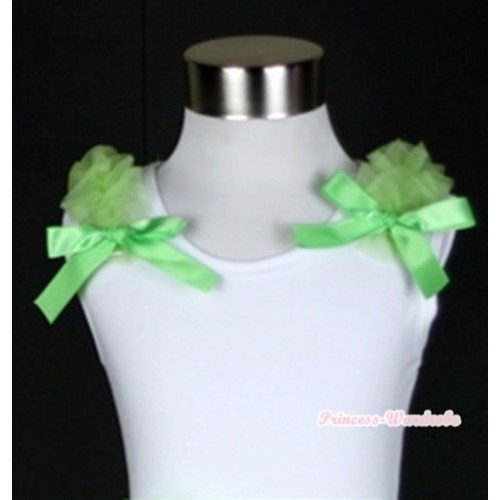 White Tank Top with Light Green Ruffles and Light Green Bow T479 